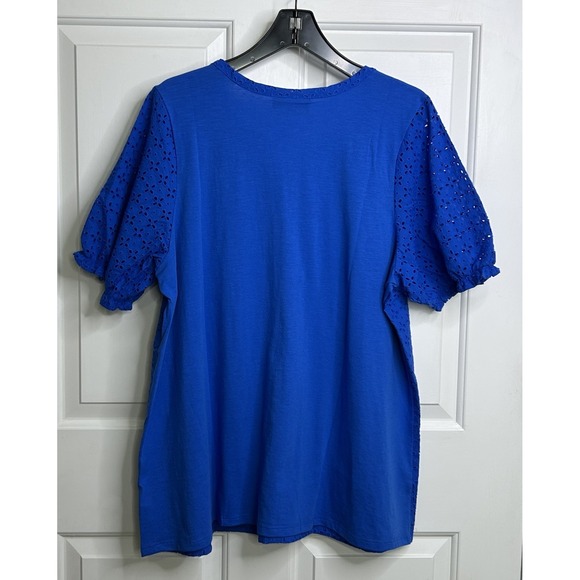 LANE BRYANT Eyelet & Knit Notch Neck Blouse WOMENS 14 / 16 SHORT SLEEVE Blue NWT - Picture 2 of 11